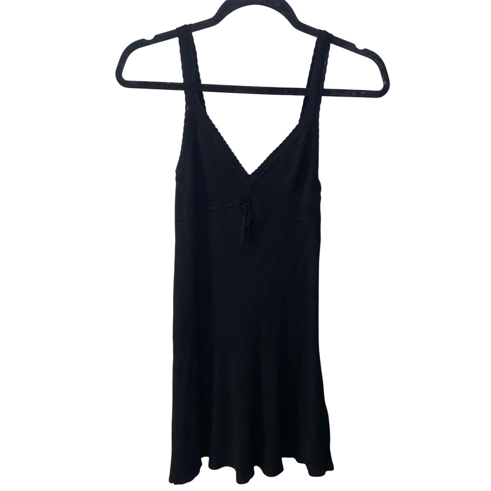 Aritzia Wilfred Black Ribbed V-Neck Mini Dress with Bow Detail Size S - Picture 2 of 6